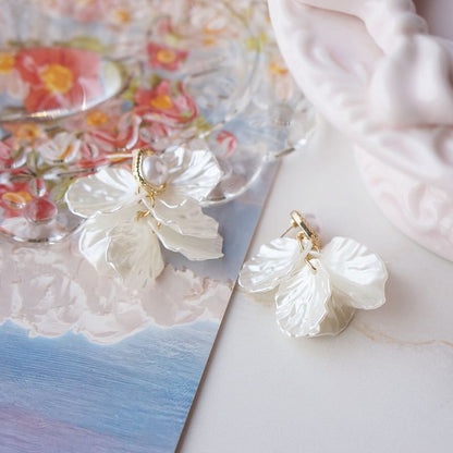 Petal Earring Faux Chandelier Pearl Alloy