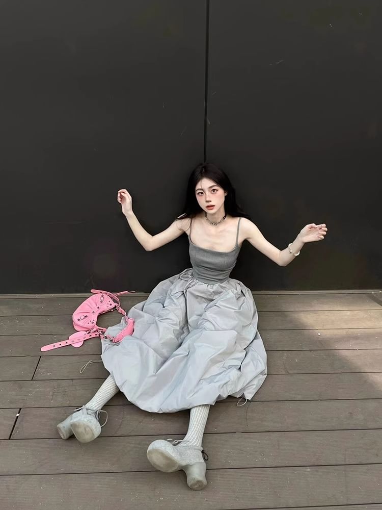 Plain Cami Top / High Waist Maxi A-Line Skirt / Set