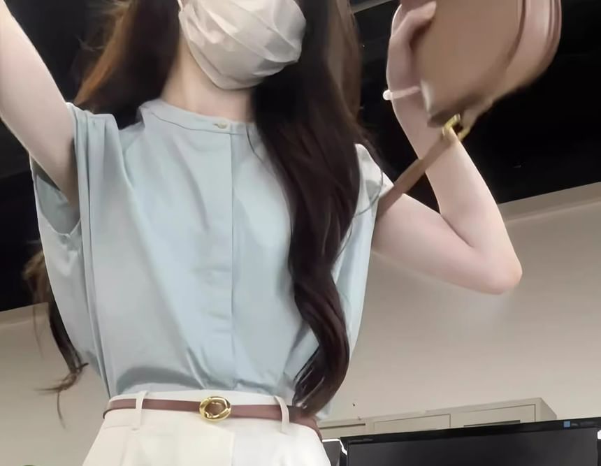 Sleeveless Plain Blouse / High Waist Maxi A-Line Skirt / Set