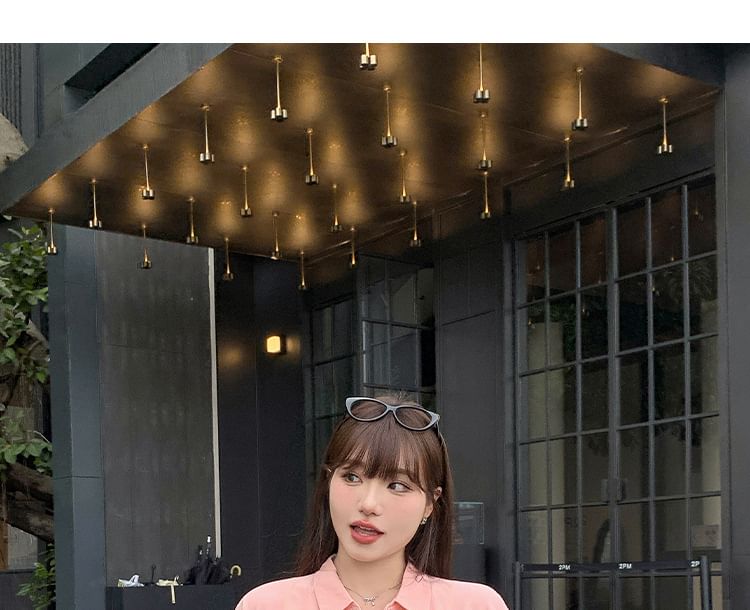 3/4-Sleeve Plain Button-Up Shirt