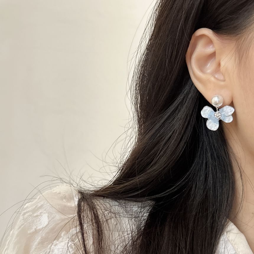 Floral Alloy Earring Pearl Drop Faux Butterfly Crystal /