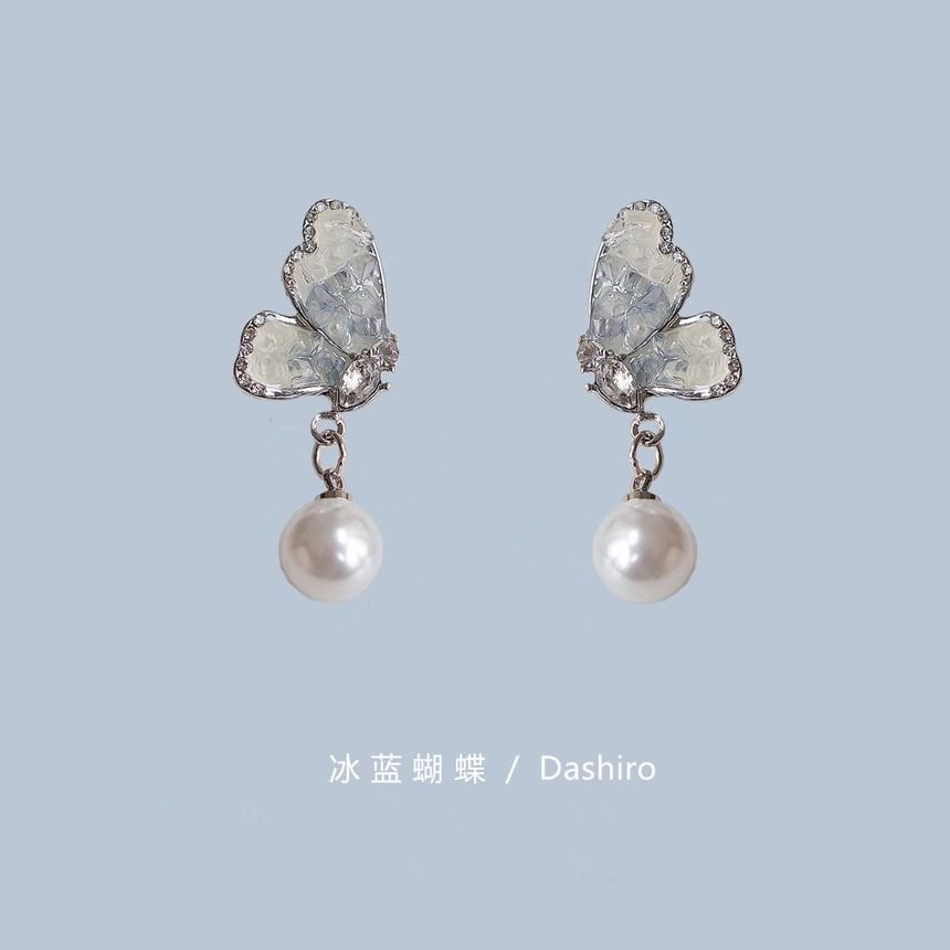 Floral Alloy Earring Pearl Drop Faux Butterfly Crystal /