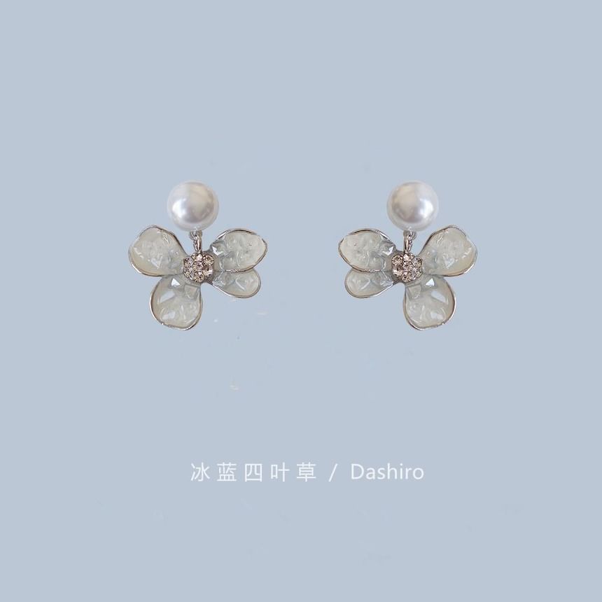 Floral Alloy Earring Pearl Drop Faux Butterfly Crystal /