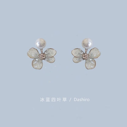 Floral Alloy Earring Pearl Drop Faux Butterfly Crystal /