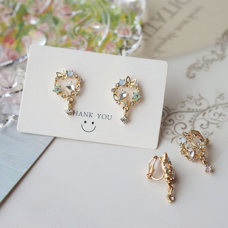 Drop Earring Rhinestone Butterfly Alloy