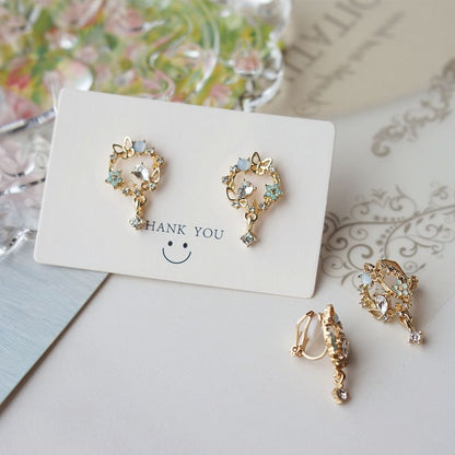 Drop Earring Rhinestone Butterfly Alloy