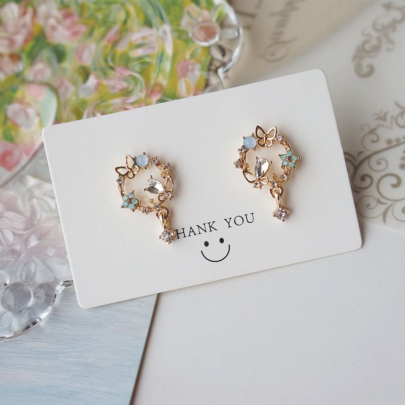 Drop Earring Rhinestone Butterfly Alloy