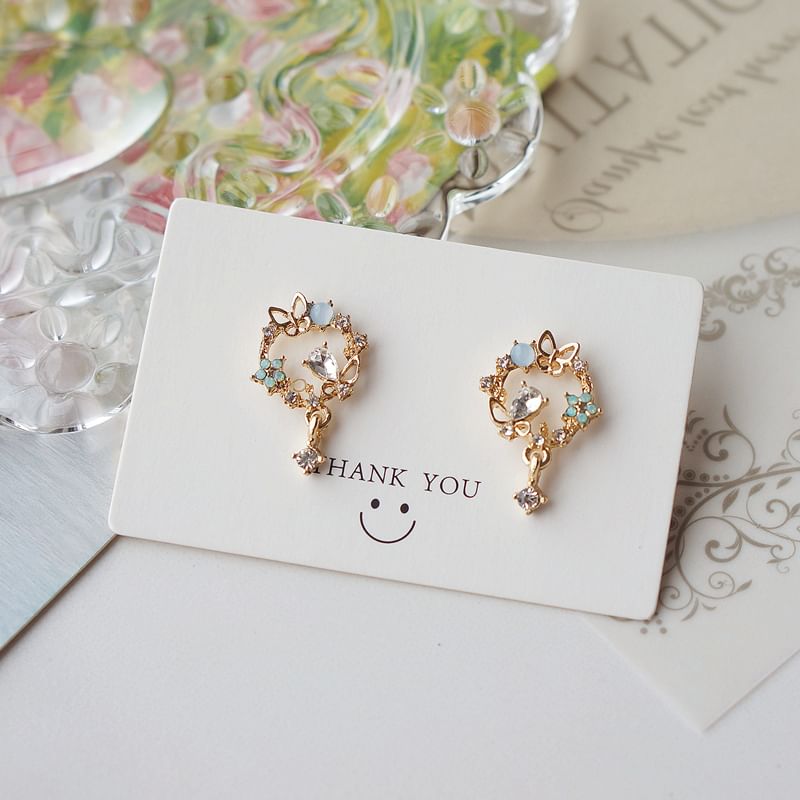 Drop Earring Rhinestone Butterfly Alloy