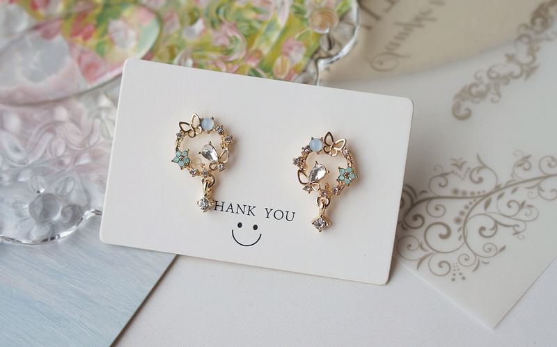Drop Earring Rhinestone Butterfly Alloy
