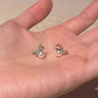 Stud Pearl Faux Earring Bow