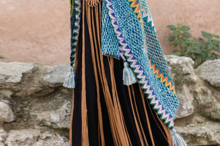 Spaghetti Strap Plain Maxi A-Line Dress / Plain Fringe Knit Long Cami Top / Patterned Shawl / Set