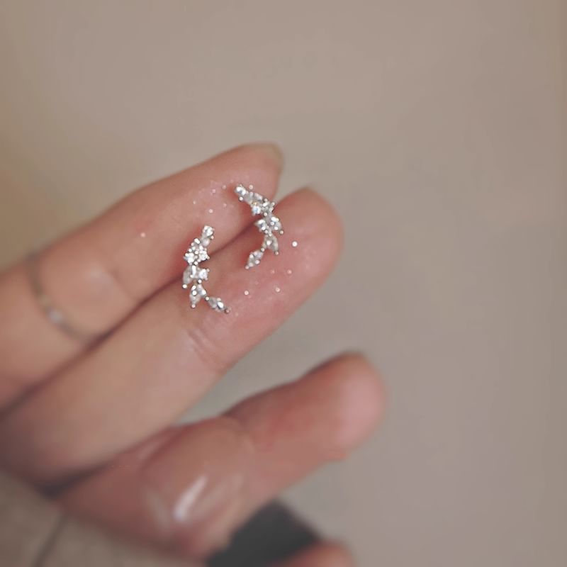 Stud Rhinestone Ear Silver Sterling