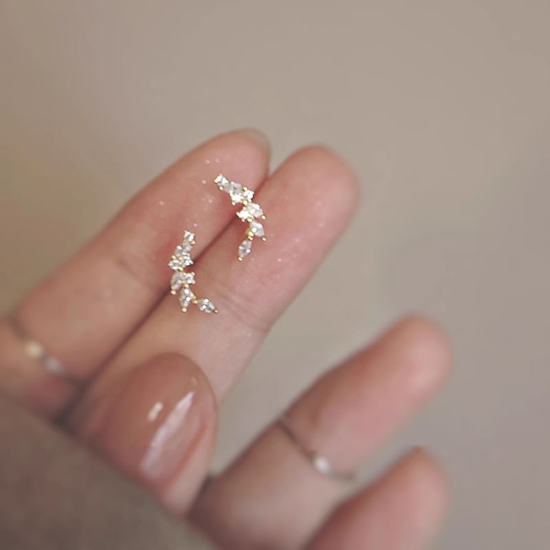 Stud Rhinestone Ear Silver Sterling