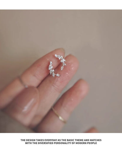 Stud Rhinestone Ear Silver Sterling