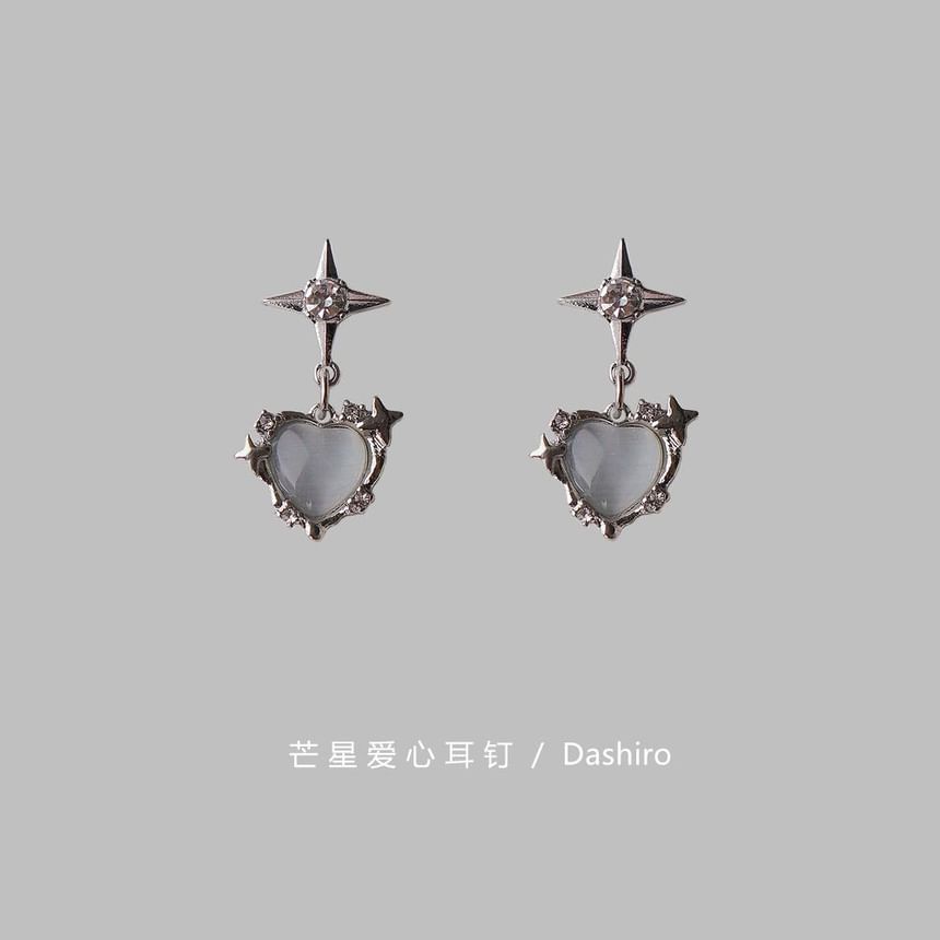 Clip Rhinestone On / Earring Heart Drop