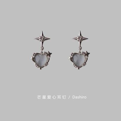 Clip Rhinestone On / Earring Heart Drop