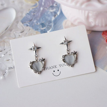 Clip Rhinestone On / Earring Heart Drop