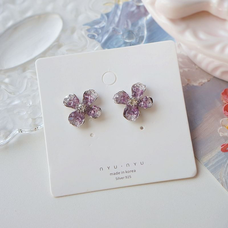 Rhinestone On / Earring Clip Stud Flower