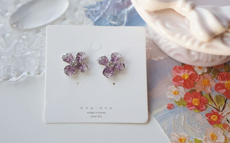 Rhinestone On / Earring Clip Stud Flower