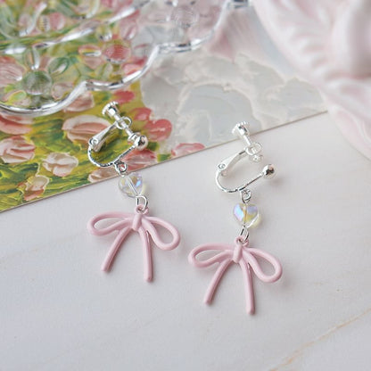 Clip Earring Drop Bow / On