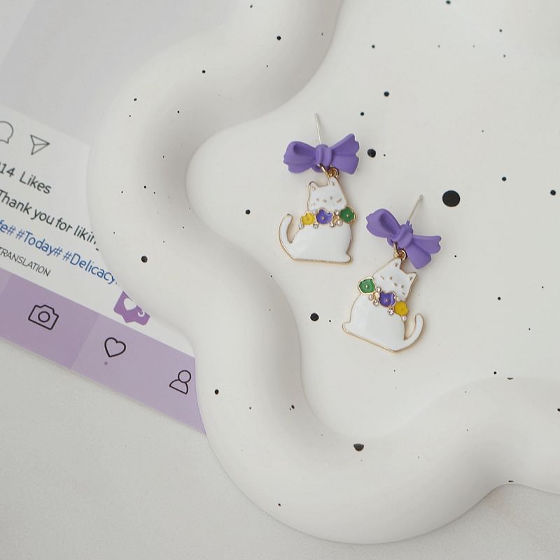 Bow Cat Drop Clip / Earring On