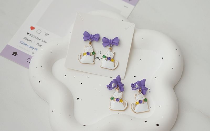 Bow Cat Drop Clip / Earring On