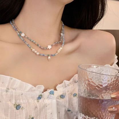 Star Faux Beaded Necklace / Pearl