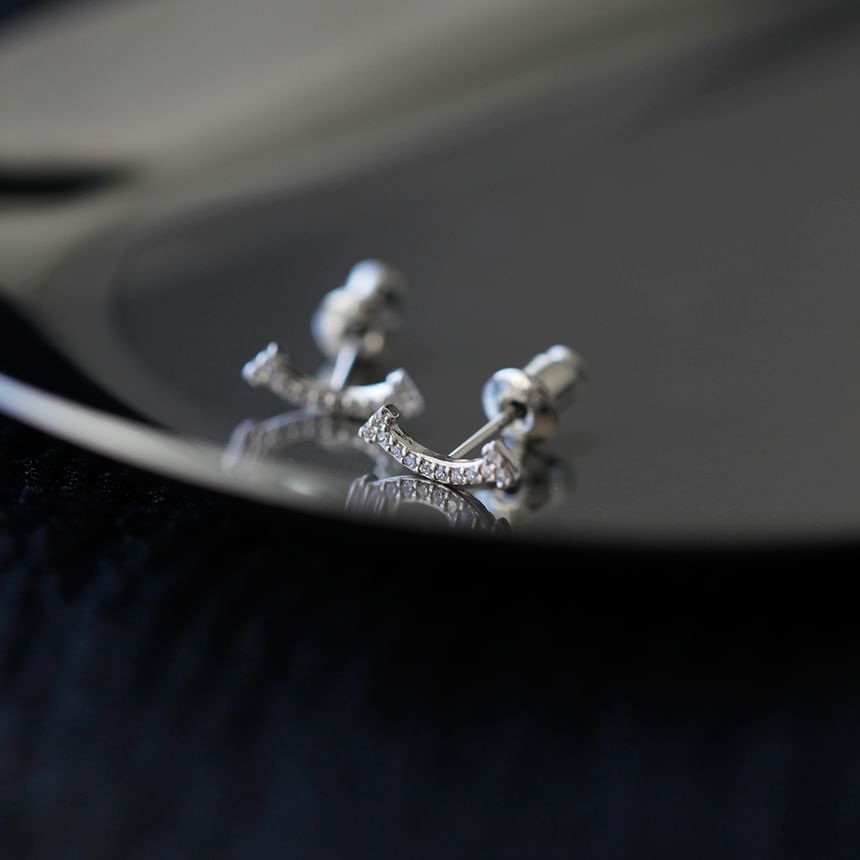Silver Rhinestone Earring Sterling Stud