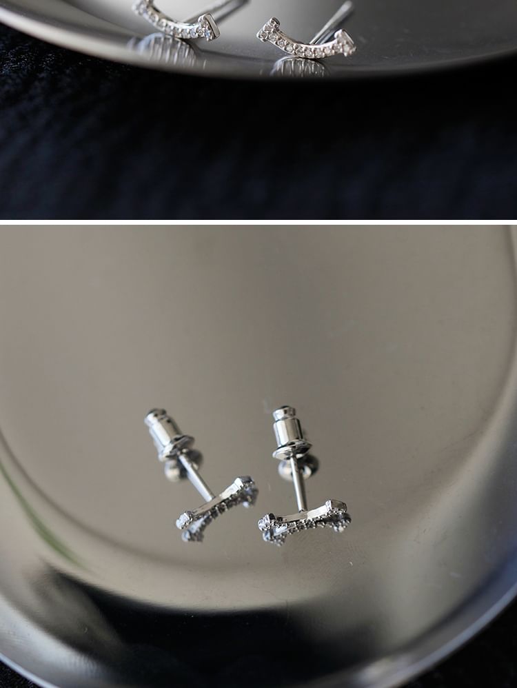 Silver Rhinestone Earring Sterling Stud