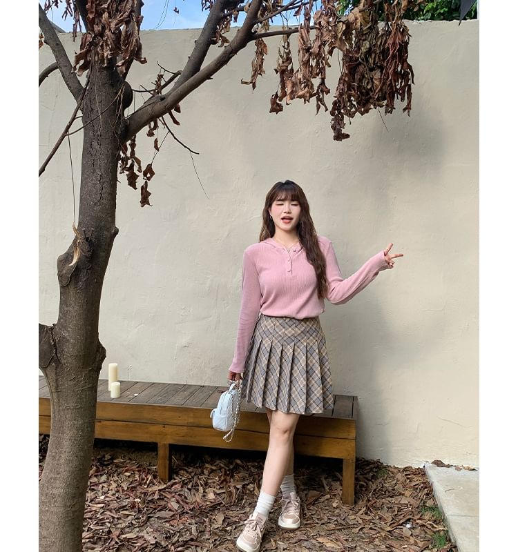 High Waist Plaid Pleated Mini A-Line Skirt