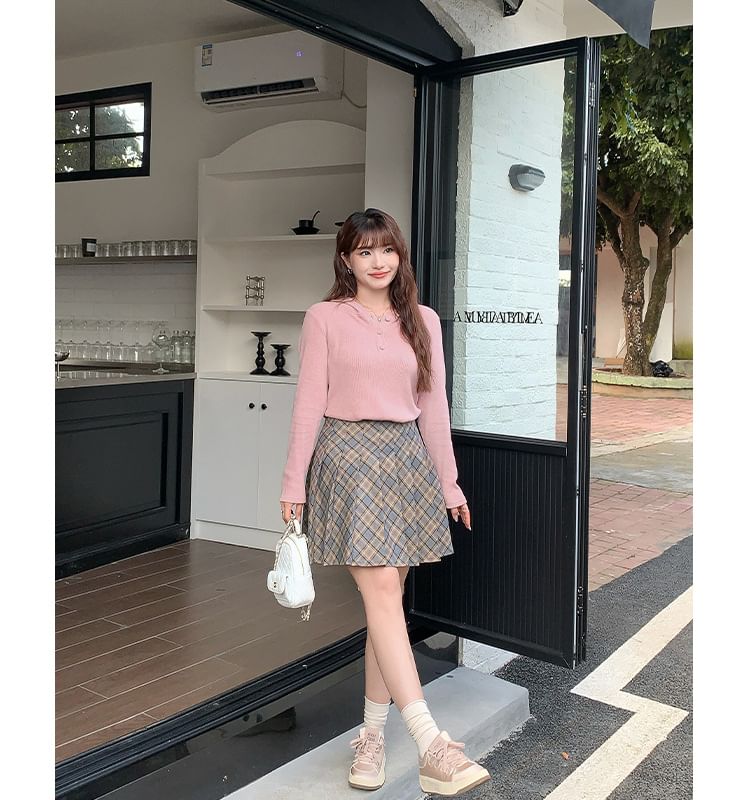 High Waist Plaid Pleated Mini A-Line Skirt