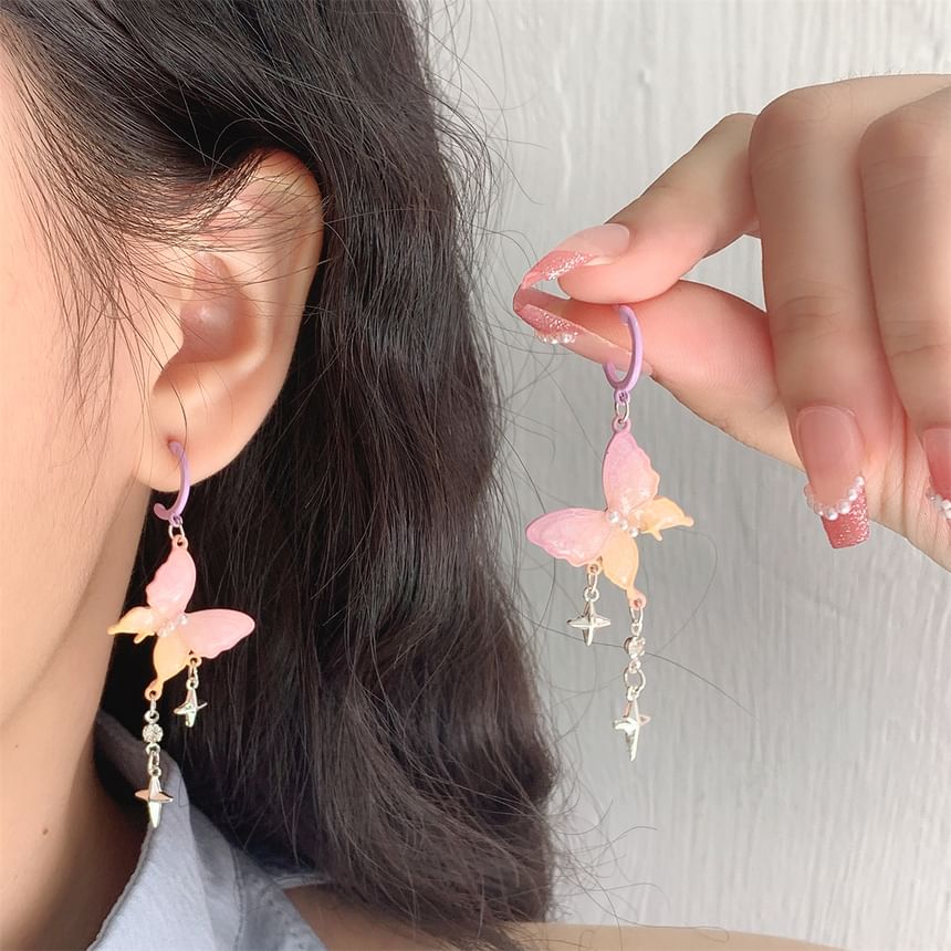 Star Butterfly Fringed Huggie Drop Earring