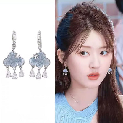 Rhinestone Huggie Earring Drop Fringed Cloud