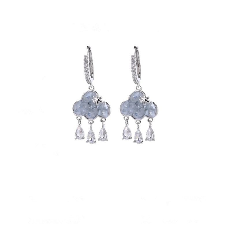 Rhinestone Huggie Earring Drop Fringed Cloud