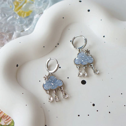 Rhinestone Huggie Earring Drop Fringed Cloud