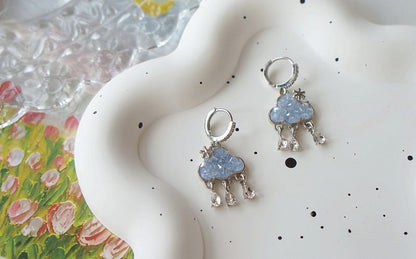 Rhinestone Huggie Earring Drop Fringed Cloud