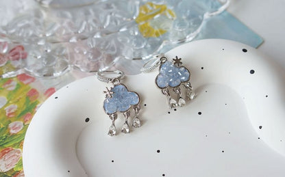 Rhinestone Huggie Earring Drop Fringed Cloud