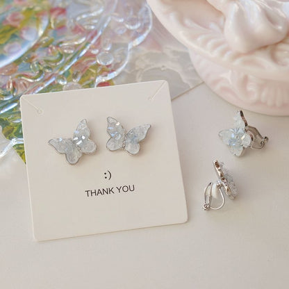 Stud Crystal Ear Faux Butterfly Earring Clip-On /