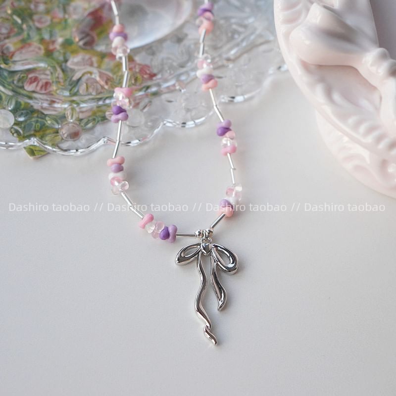 Pendant Bow Beaded Necklace Irregular