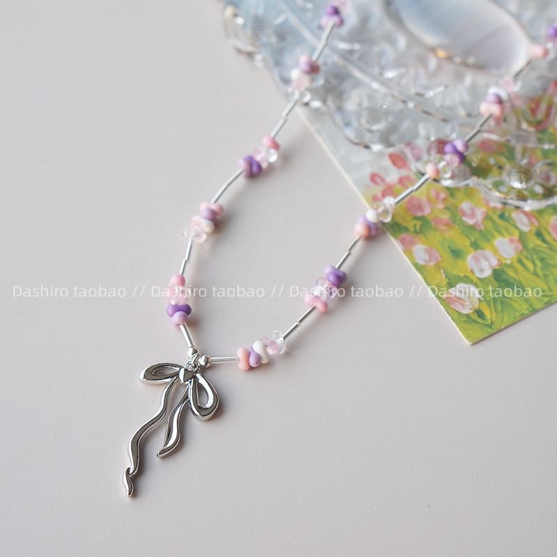 Pendant Bow Beaded Necklace Irregular