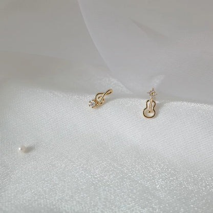 Asymmetrical Rhinestone Note Guitar Alloy Earring Stud Music