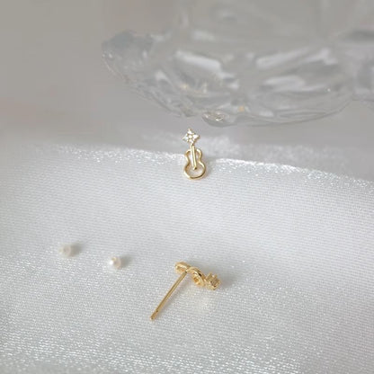 Asymmetrical Rhinestone Note Guitar Alloy Earring Stud Music