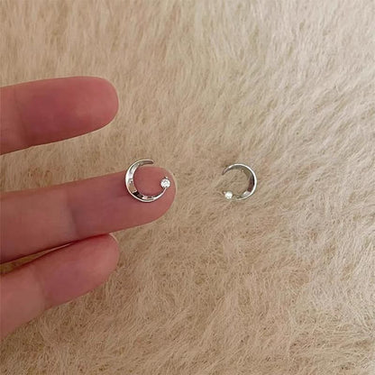 Stud Earring Alloy Rhinestone Moon