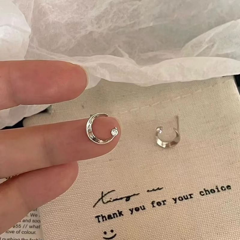 Stud Earring Alloy Rhinestone Moon