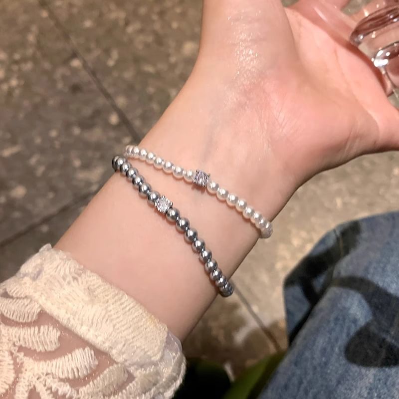 Rhinestone Faux Pearl Alloy Bracelet