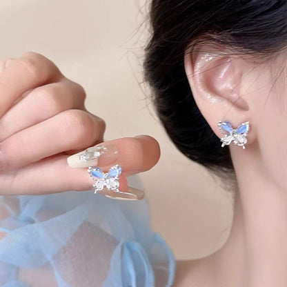 Butterfly Eye Stone Earring Faux Alloy Stud Cat