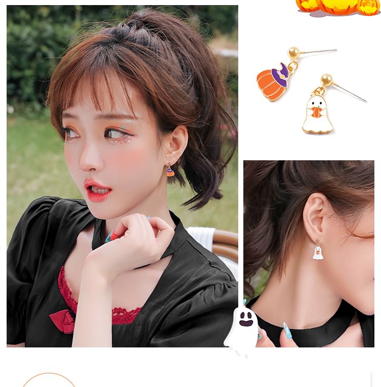 Box Velvet + Earring Jewelry Halloween Phantom Pumpkin