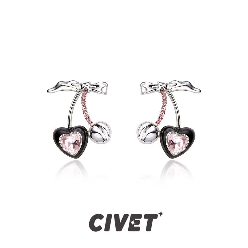 Stud Rhinestone / Cherry Sterling Cuff Silver Ear Earring