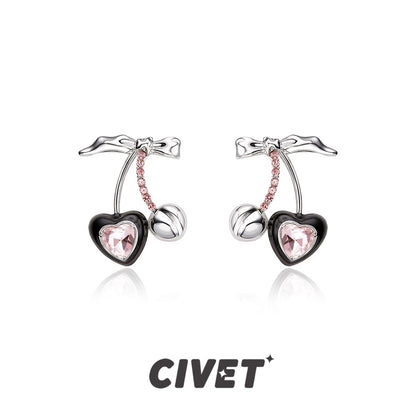 Stud Rhinestone / Cherry Sterling Cuff Silver Ear Earring