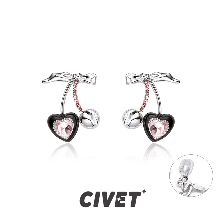 Stud Rhinestone / Cherry Sterling Cuff Silver Ear Earring